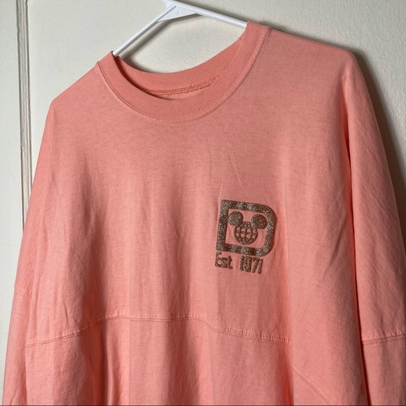 Disney parks spirit jersey coral pink gold glitter puff paint size L - Picture 3 of 11